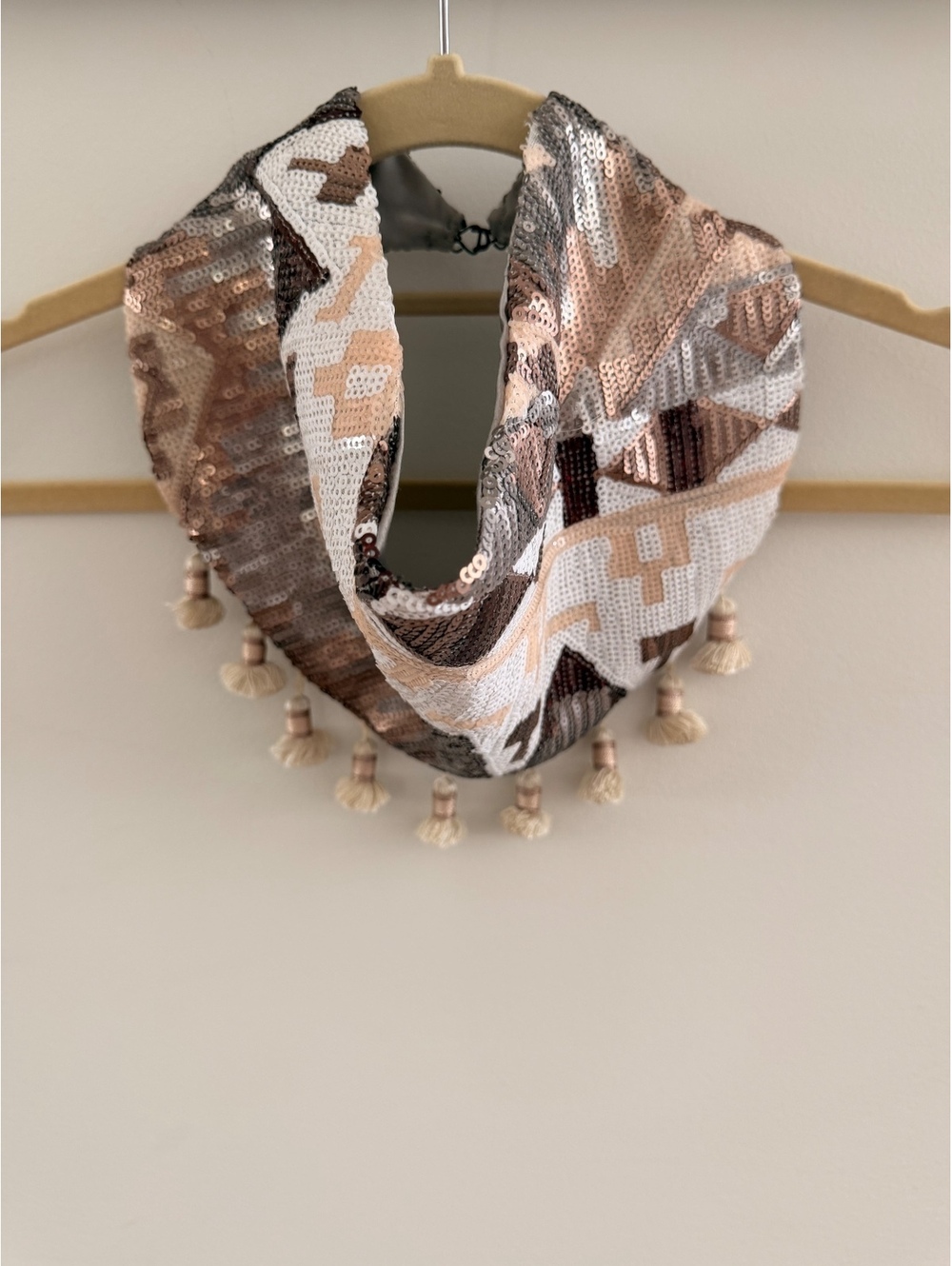 Shiver + Duke Sequin Patterned Scarf with Tassels
